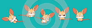 Set of Vector Cartoon Baby Animal Illustrations. Collection of Kawaii Isolated Kangaroo Art for Stickers, Prints for