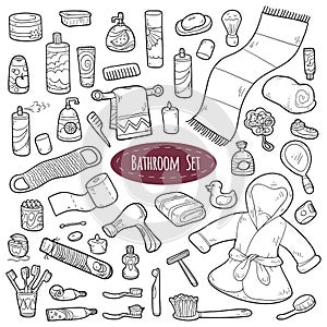 Set of vector cartoon bathroom elements and personal hygiene items