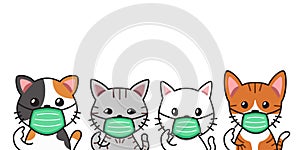 Set of vector cartoon character cats wearing protective face masks