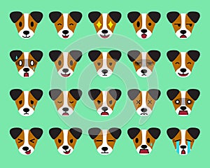 Set of vector cartoon character jack russell terrier dog faces showing different emotions