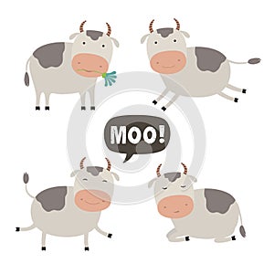 Set of Vector Cartoon Illustration. A Cute Cow for you Design