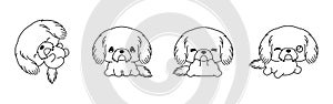 Set of Vector Cartoon Puppy Coloring Page. Collection of Kawaii Isolated Shih Tzu Dog Outline for Stickers, Baby Shower