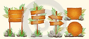 Set of vector cartoon wooden signs of various forms