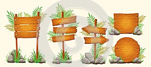 Set of vector cartoon wooden signs of various forms photo