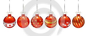 Set of vector Christmas decorations with different patterns on metallic shiny Christmas balls