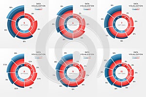 Set of vector circle chart infographic template for data visualization