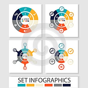 Set of vector circles and other elements for infographic. Template for cycle diagram, graph, presentation. Business concept with 6