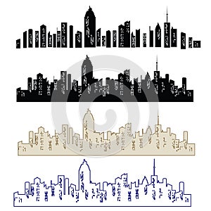Set of vector cities silhouette