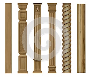 Set of vector classic wood columns and pillars