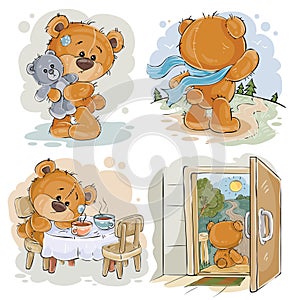 Set vector clip art illustrations of bored teddy bears.