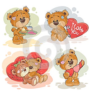 Set vector clip art illustrations of enamored teddy bears