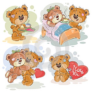 Set vector clip art illustrations of enamored teddy bears