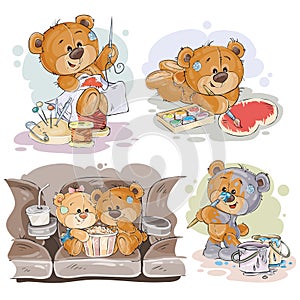 Set vector clip art illustrations of enamored teddy bears