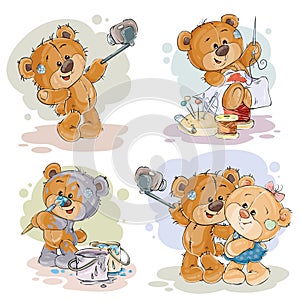 Set vector clip art illustrations of enamored teddy bears photo