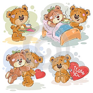 Set vector clip art illustrations of enamored teddy bears photo