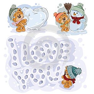 Set vector clip art illustrations of funny teddy bears