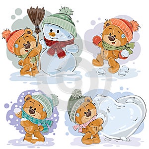 Set vector clip art illustrations of funny teddy bears