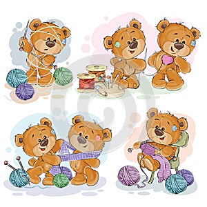 Set of vector clip art illustrations of teddy bears and their hand maid hobby