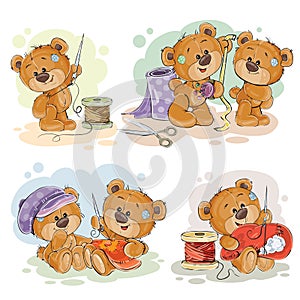 Set of vector clip art illustrations of teddy bears and their hand maid hobby