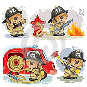 Set of vector clip arts of teddy bear fireman