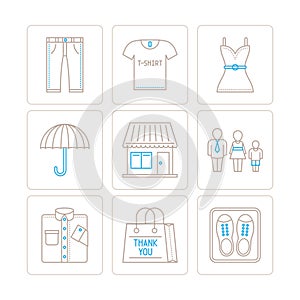 Set of vector clothes icons and concepts in mono thin line style