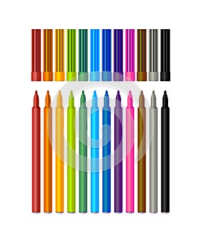 Set of colored markers on white background photo