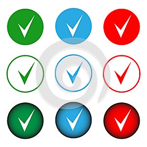 Set of vector colored round checkbox buttons
