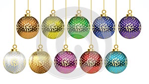 Set of vector Colorful christmas balls with ornaments. collection isolated realistic decorations. Vector illustration on white