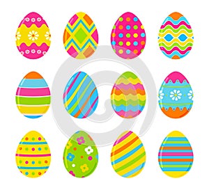 Set of vector colorful Easter eggs. Decoration for Easter design. Isolated on white background.