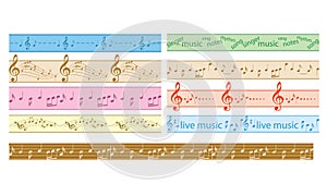 Set of vector colorful seamless borders with music notes - colored frames