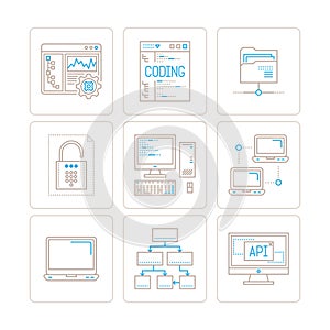 Set of vector computer icons and concepts in mono thin line style