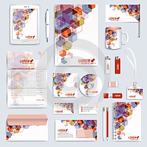 Set of vector corporate identity template. Modern business stationery mock-up. Branding design with square shapes