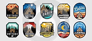 Set of vector cottage outdoor logo emblem vector illustration design, adventure cabin camp badge vector design