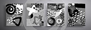 Set of vector covers. Abstract shapes. Black and white geometric composition. Template for brochures, covers, notebooks