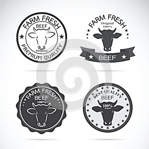 Set of vector cow labels on white background. Farm.