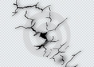 Set of vector cracks isolated on transparent background