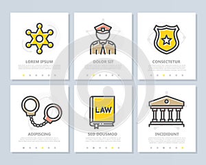 Set of vector crime, law, police and justice colored elements for multipurpose a4 presentation template. Leaflet