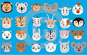 set of vector cute animal faces in simple style, vector