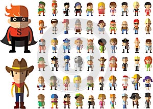 Set of vector cute character avatar profession icons in flat design