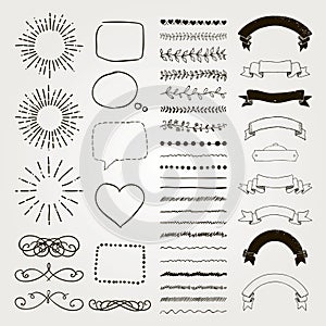 Set of Vector Decorative Hand Drawn Design Elements