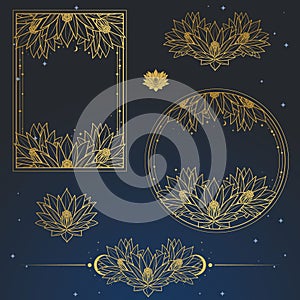 Set of vector design elements with lotus flowers