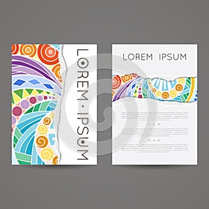 Set of vector design templates. Brochures in random colorful style. Vintage frames and backgrounds.