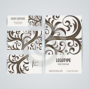 Set of vector design templates. Brochures in random colorful style. Vintage frames and backgrounds. Business card with