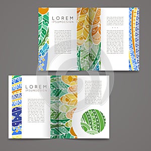 Set of vector design templates. Brochures in random colorful style. Zentangle designs.