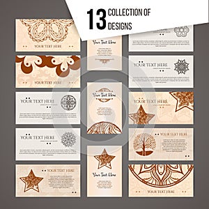 Set of vector design templates. Business card with floral circle ornament. Mandala style.