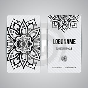 Set of vector design templates. Business card with floral circle ornament. Mandala style.