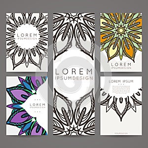 Set of vector design templates. Business card with floral circle ornament. Mandala style.