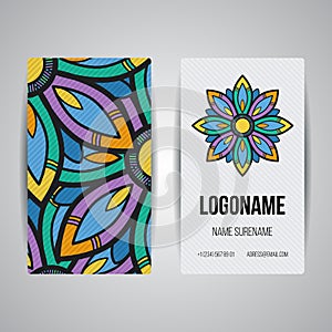 Set of vector design templates. Business card with floral circle ornament. Mandala style.