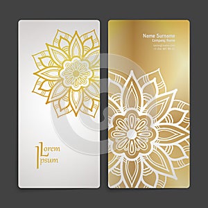 Set of vector design templates. Business card with floral circle ornament. Mandala style.