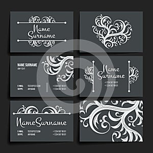 Set of vector design templates. Business card with floral ornament. Vintage style.